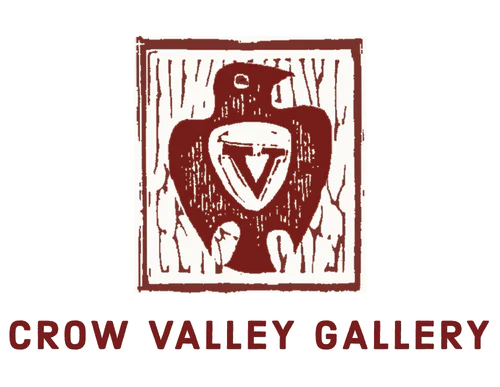 Crow Valley Gallery logo, crow with a V on its chest